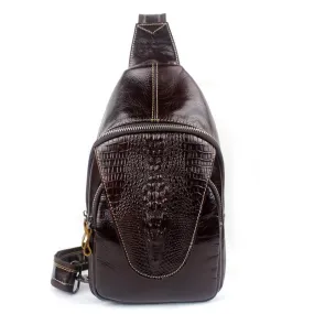 Alligator Pattern Unique Classic Style Leather Shoulder Bag for Men