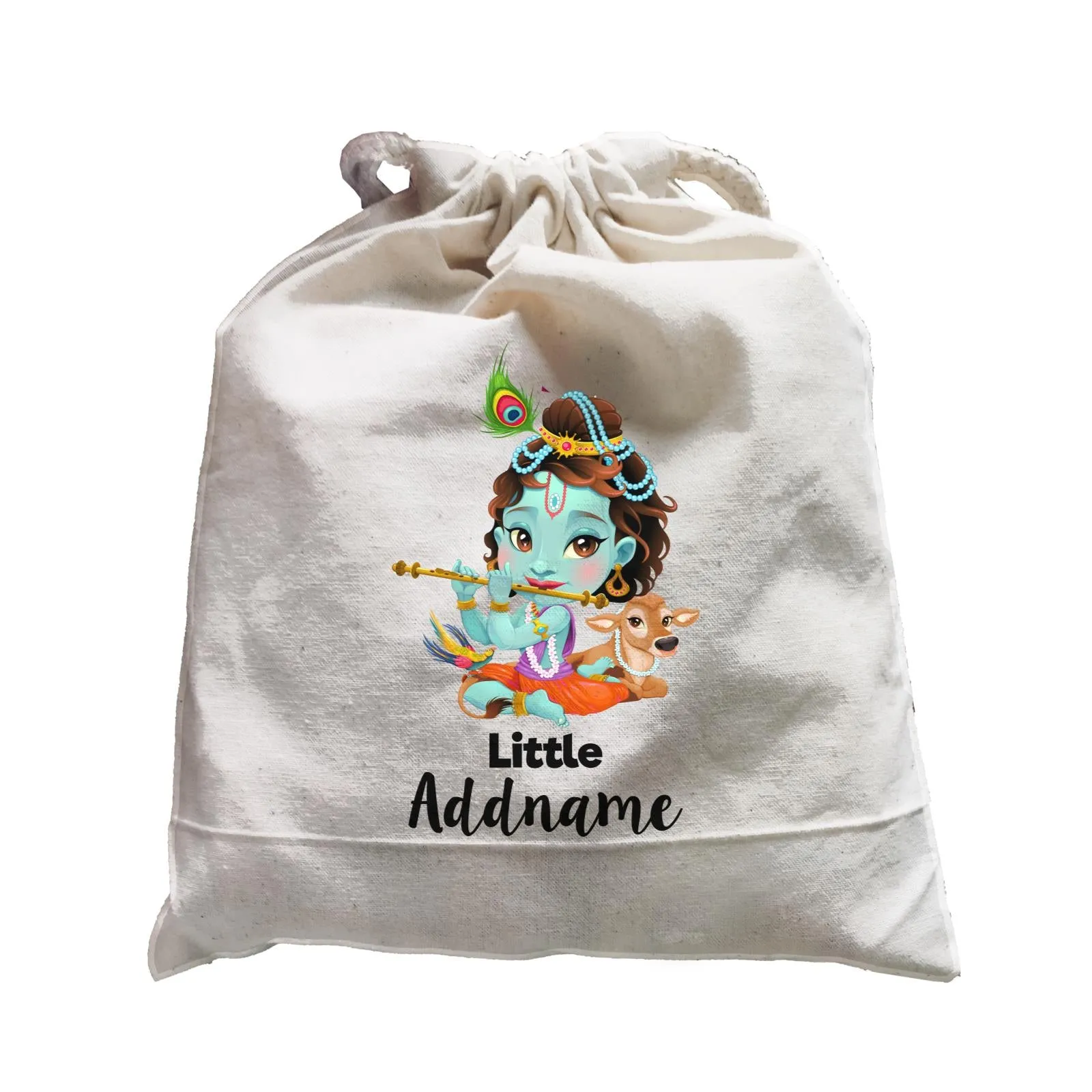 Artistic Krishna Playing Flute with Cow Little Addname Satchel
