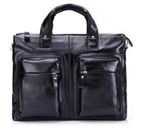 Black Leather Casual & Business Briefcase Laptop Bag