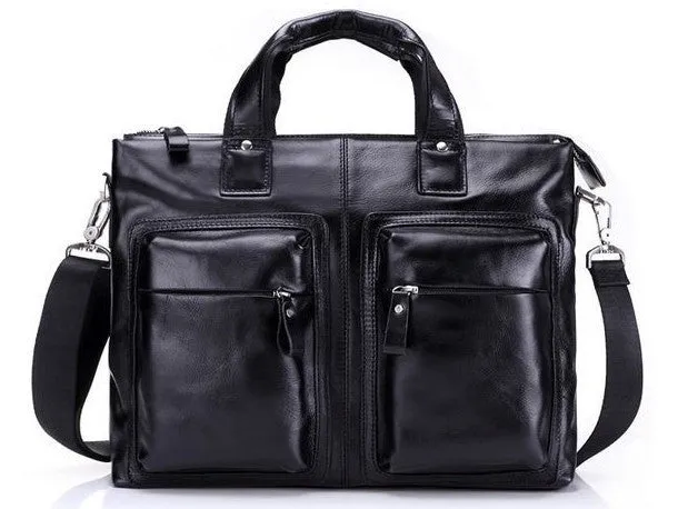 Black Leather Casual & Business Briefcase Laptop Bag