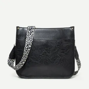 BLACK LEOPARD CROSS BODY BAG