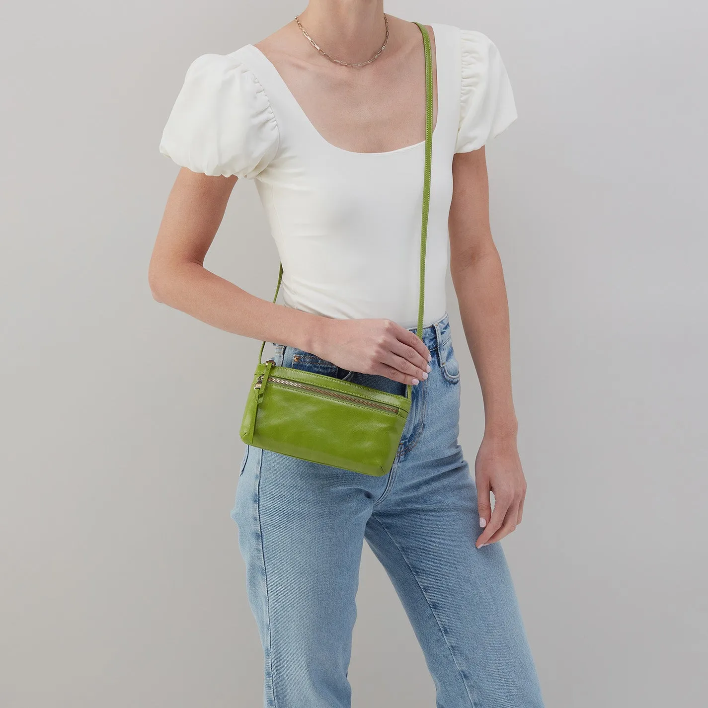 Cara Crossbody in Polished Leather - Garden Green