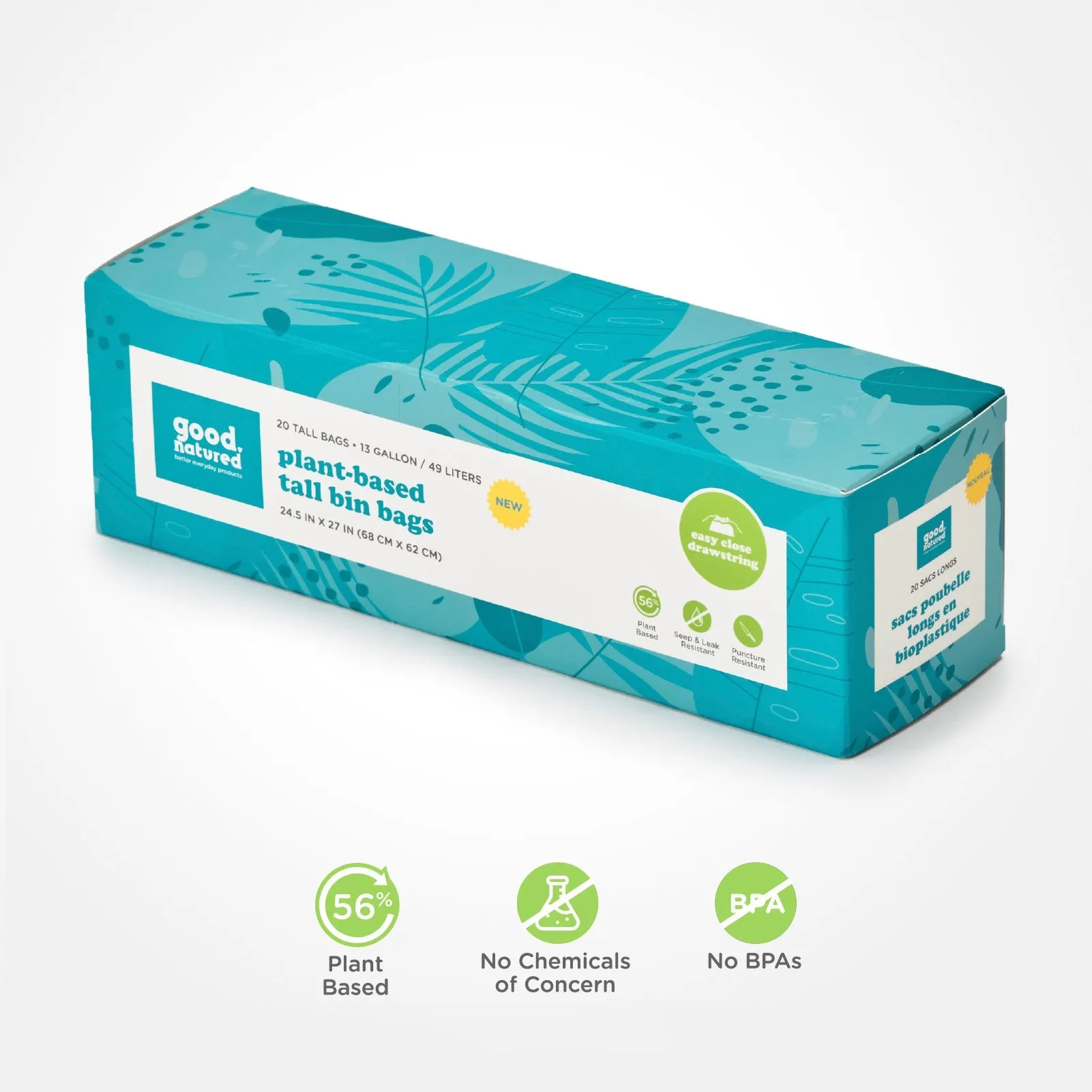Case Pack Plant-based, 13 Gallon, Leak Proof Tall Bin Trash Bags (16 pack /320 bags )