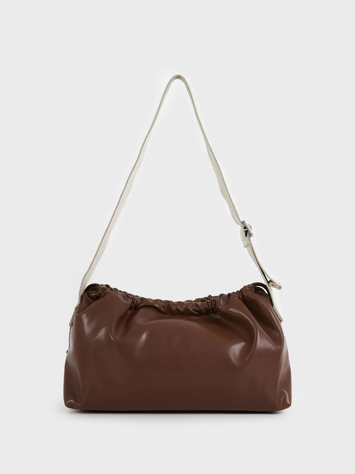 Classic Black Drawstring Soft Square Bag with Wide Shoulder Strap