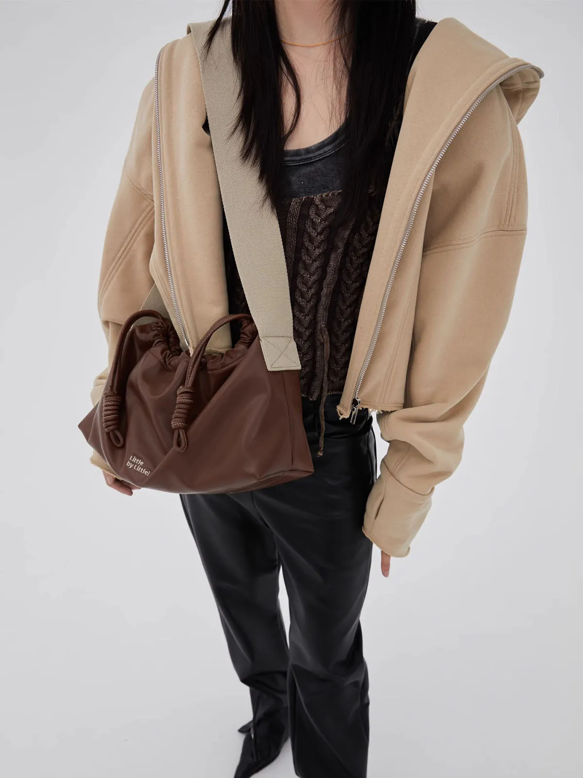 Classic Black Drawstring Soft Square Bag with Wide Shoulder Strap