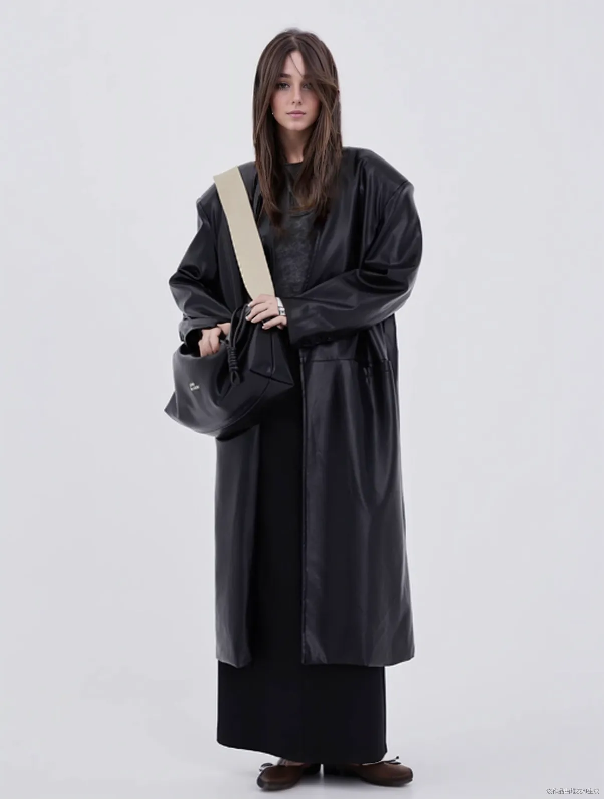 Classic Black Drawstring Soft Square Bag with Wide Shoulder Strap