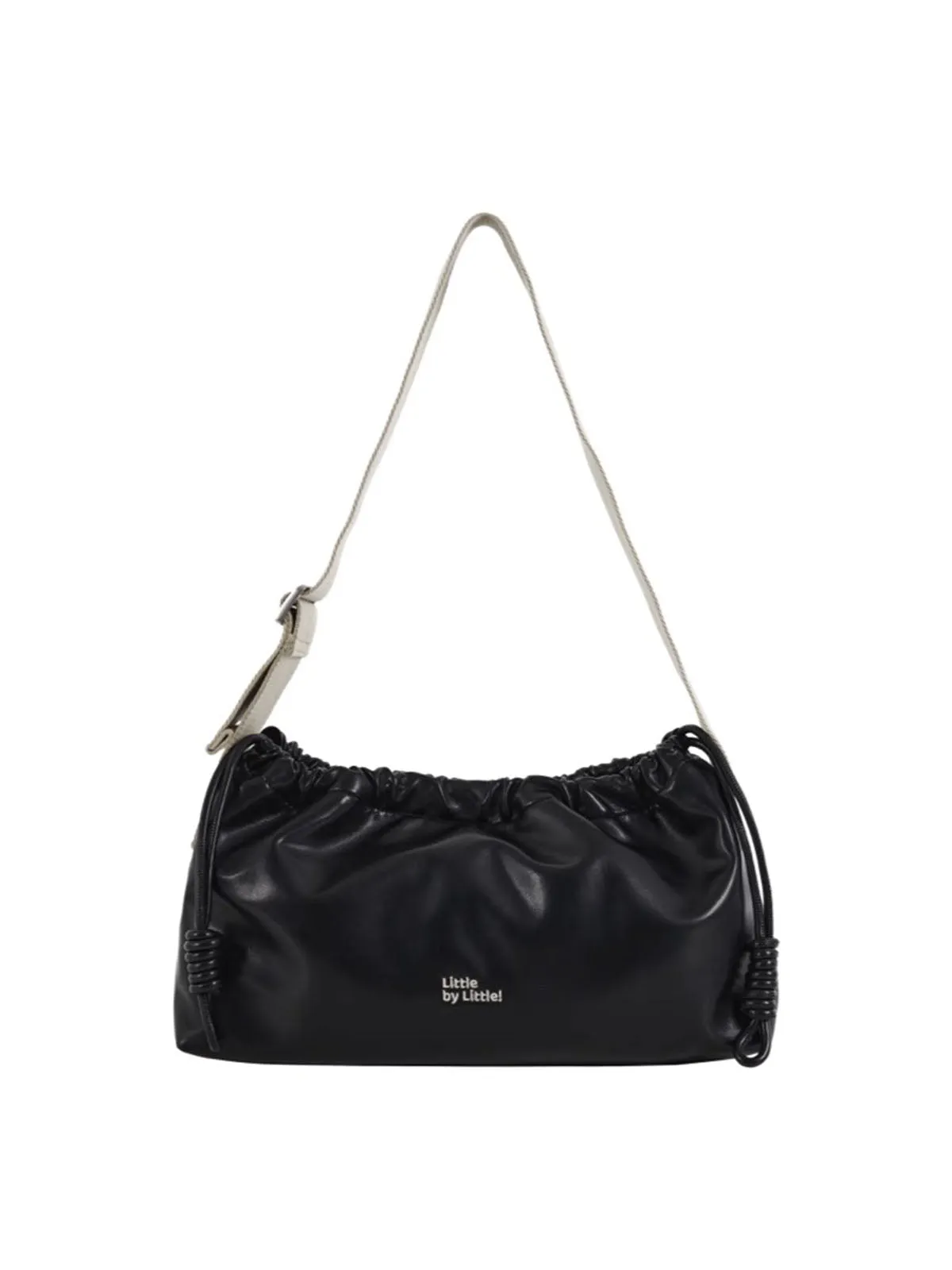 Classic Black Drawstring Soft Square Bag with Wide Shoulder Strap