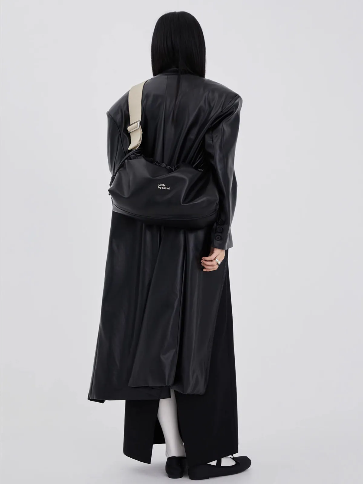 Classic Black Drawstring Soft Square Bag with Wide Shoulder Strap