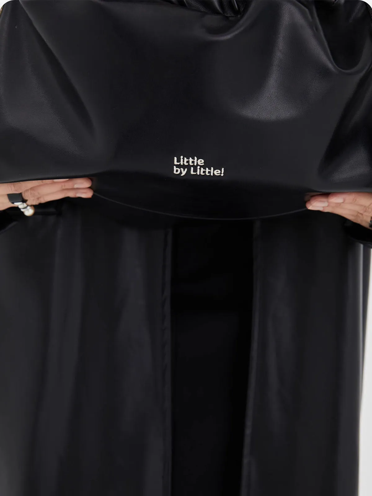 Classic Black Drawstring Soft Square Bag with Wide Shoulder Strap
