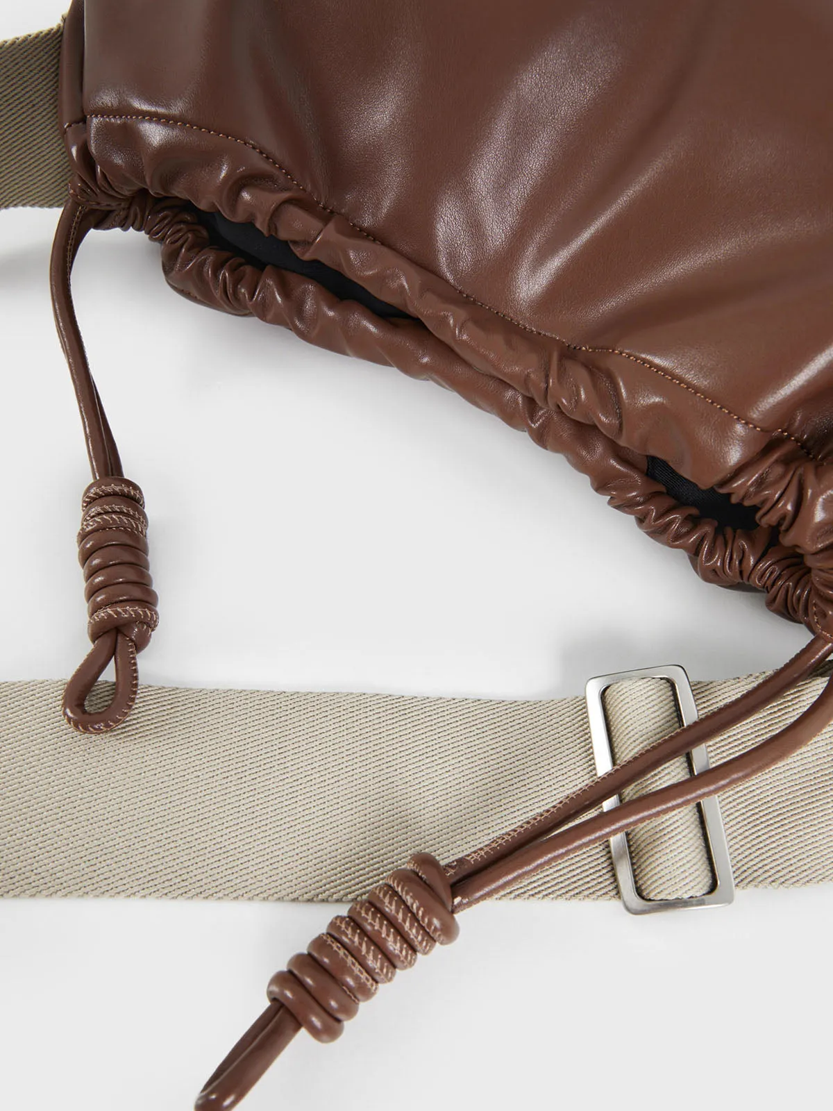 Classic Black Drawstring Soft Square Bag with Wide Shoulder Strap