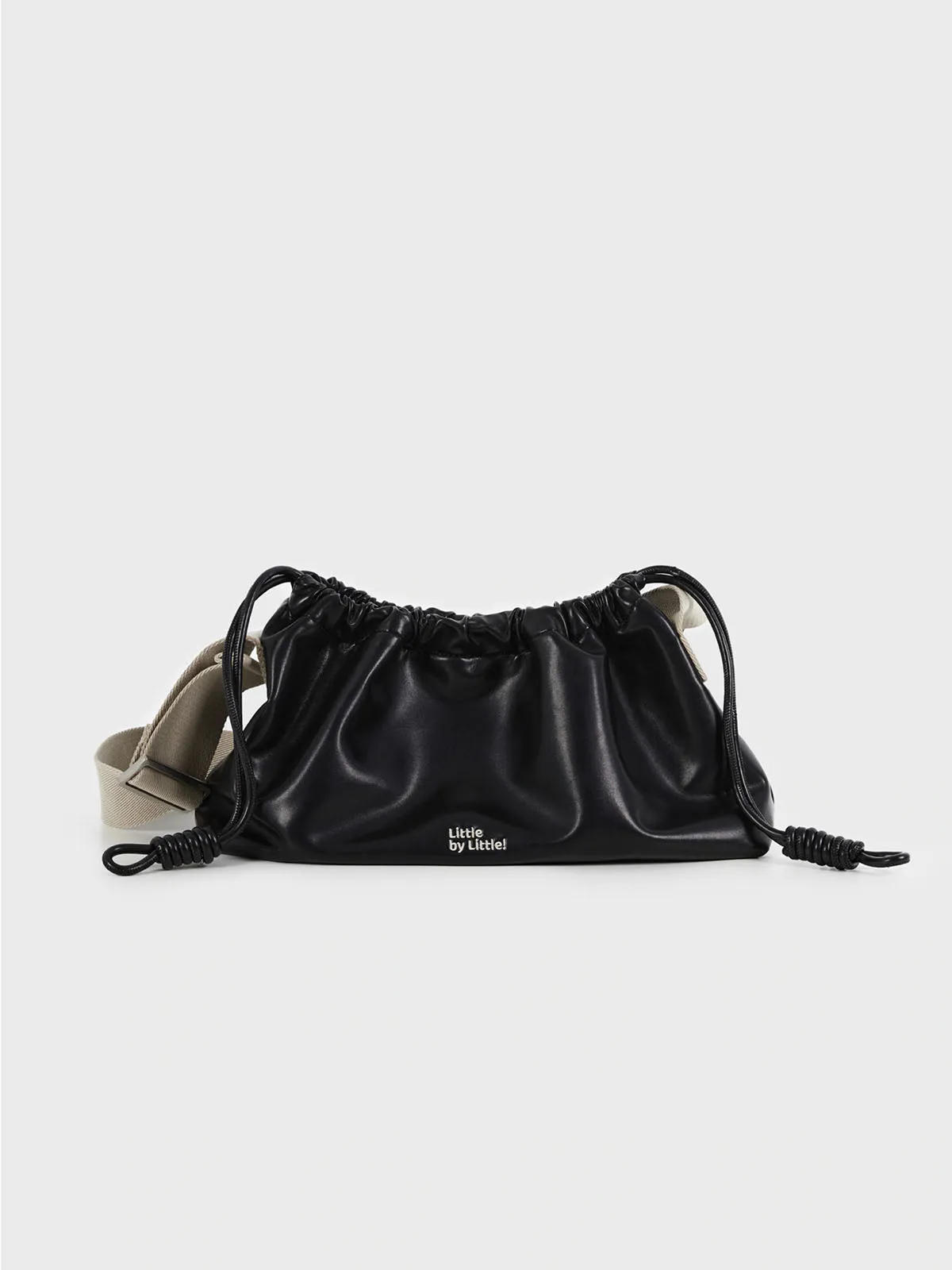 Classic Black Drawstring Soft Square Bag with Wide Shoulder Strap