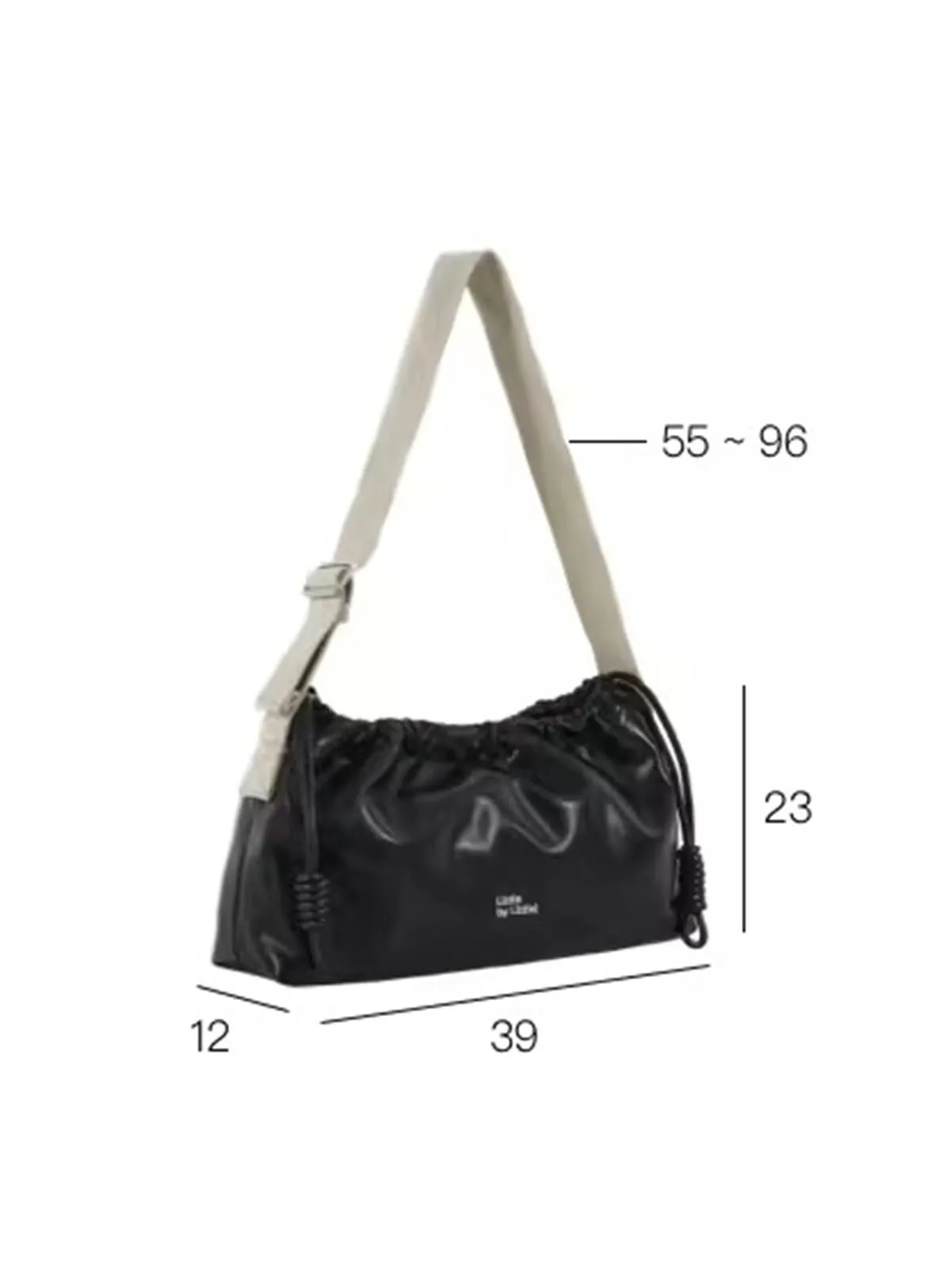 Classic Black Drawstring Soft Square Bag with Wide Shoulder Strap