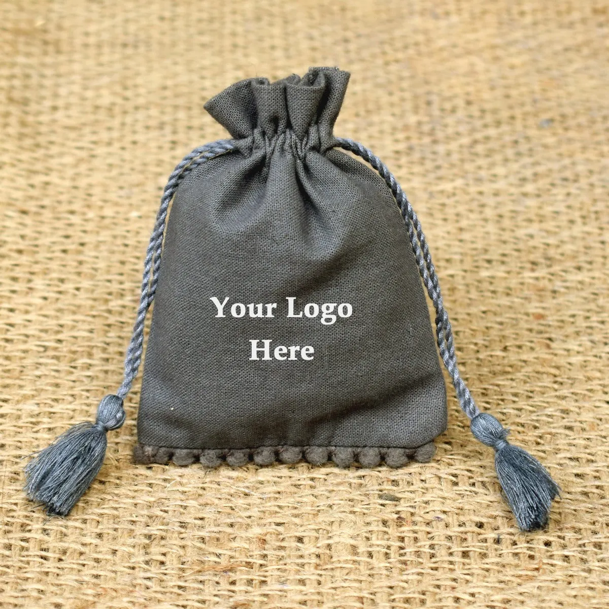 Custom Small Drawstring Pouch, Eco-Friendly Jewelry Bags Small Tassels Bags Bottom PomPom Handmade Jewelry Grey Pouches – CraftJaipur