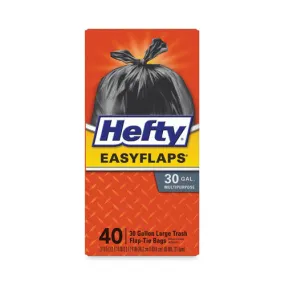 Easy Flaps Trash Bags, 30 Gal, 1.05 Mil, 30" X 33", Black, 40/box