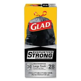 Glad Drawstring Large Trash Bags, 30 Gal, 1.05 Mil, 30" X 33", Black, 15/Box - CLO78966BX