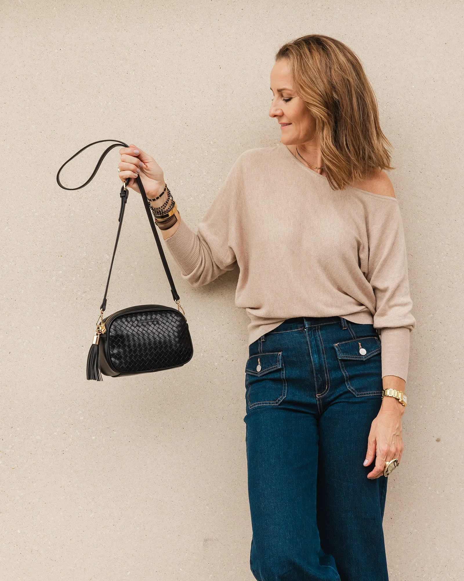 JACINTA WOVEN CROSSBODY BAG BLACK
