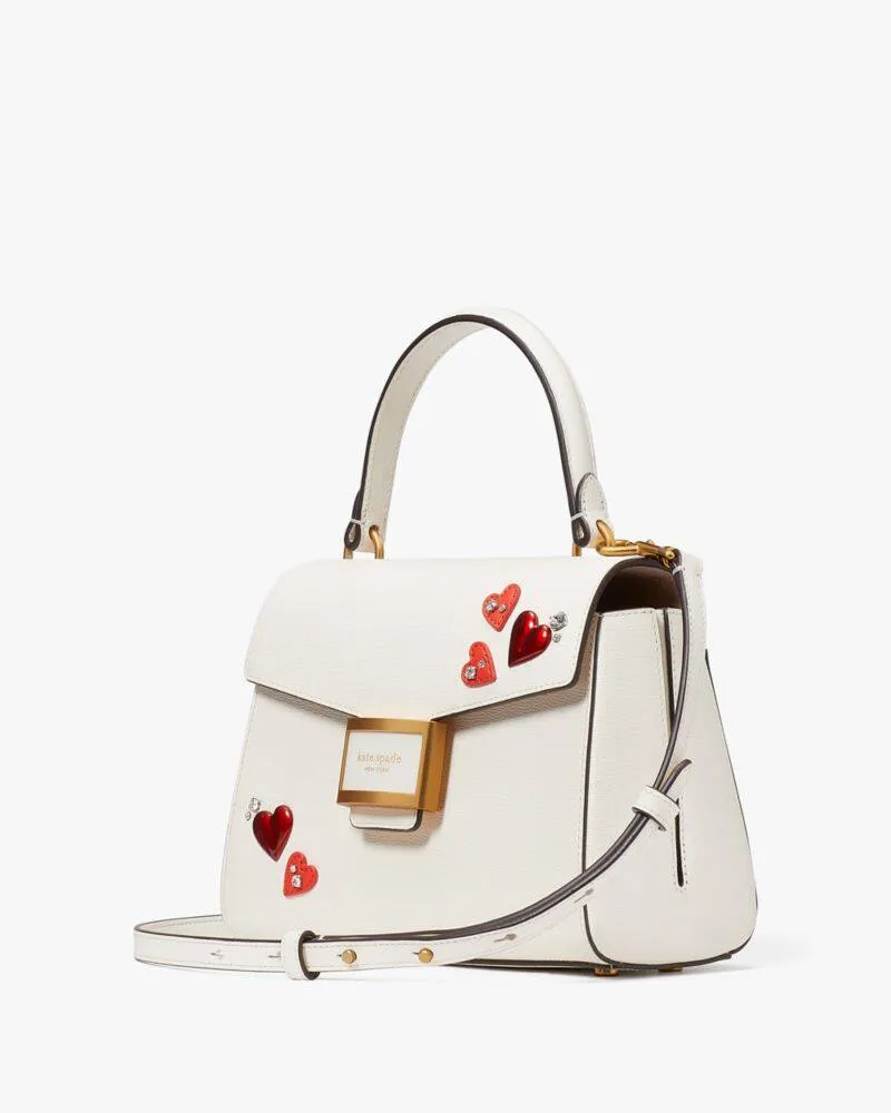 KATY HEART EMBELLISHED SMALL TOP-HANDLE BAG