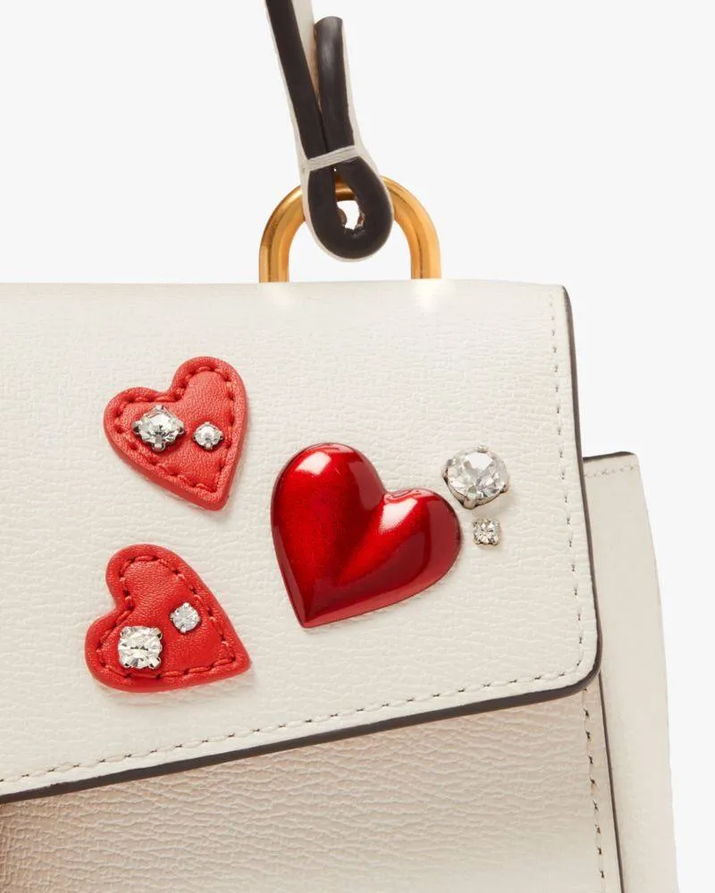 KATY HEART EMBELLISHED SMALL TOP-HANDLE BAG