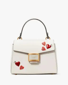KATY HEART EMBELLISHED SMALL TOP-HANDLE BAG