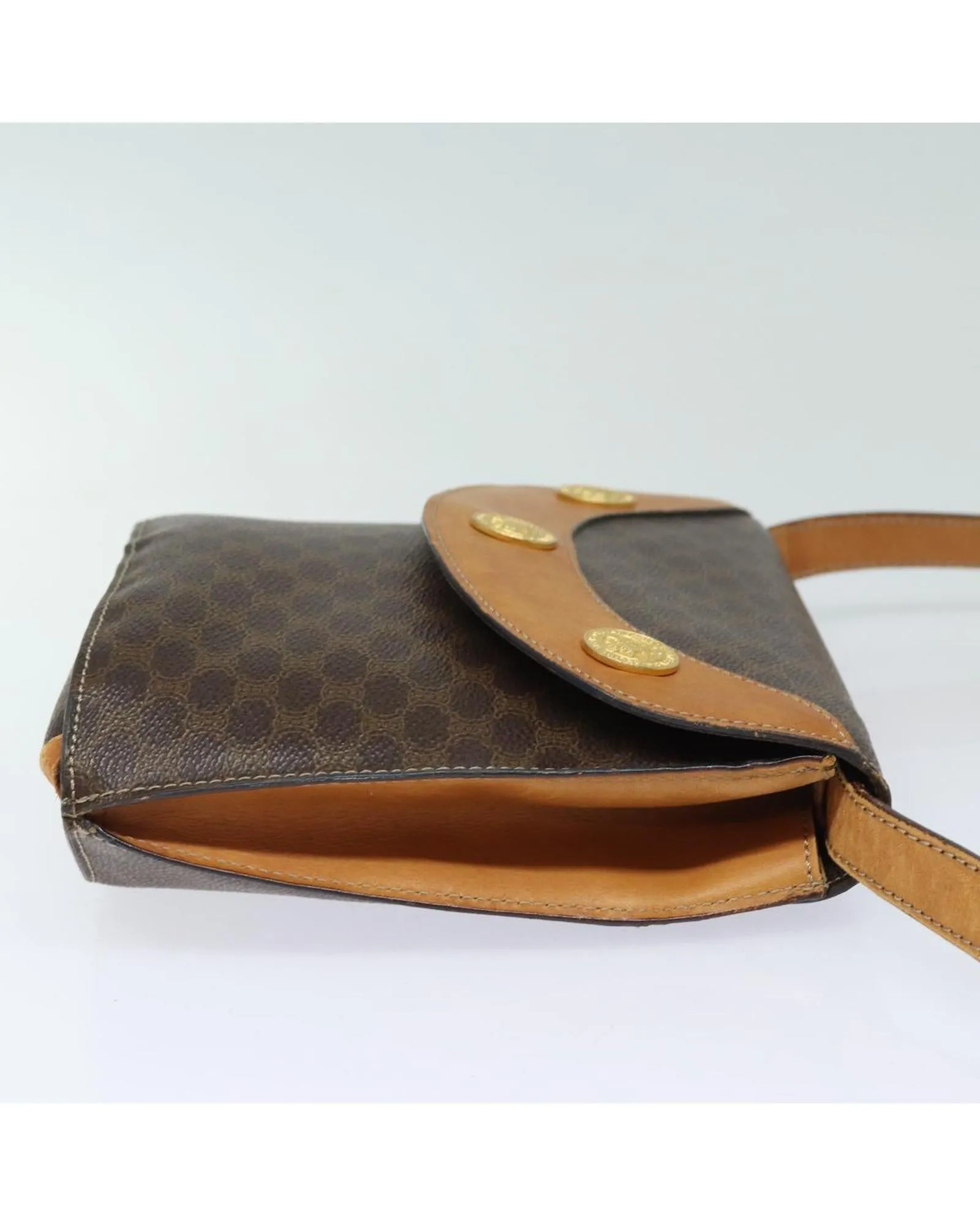 Macadam Canvas Shoulder Bag with PVC Leather Trim and Gold Accents