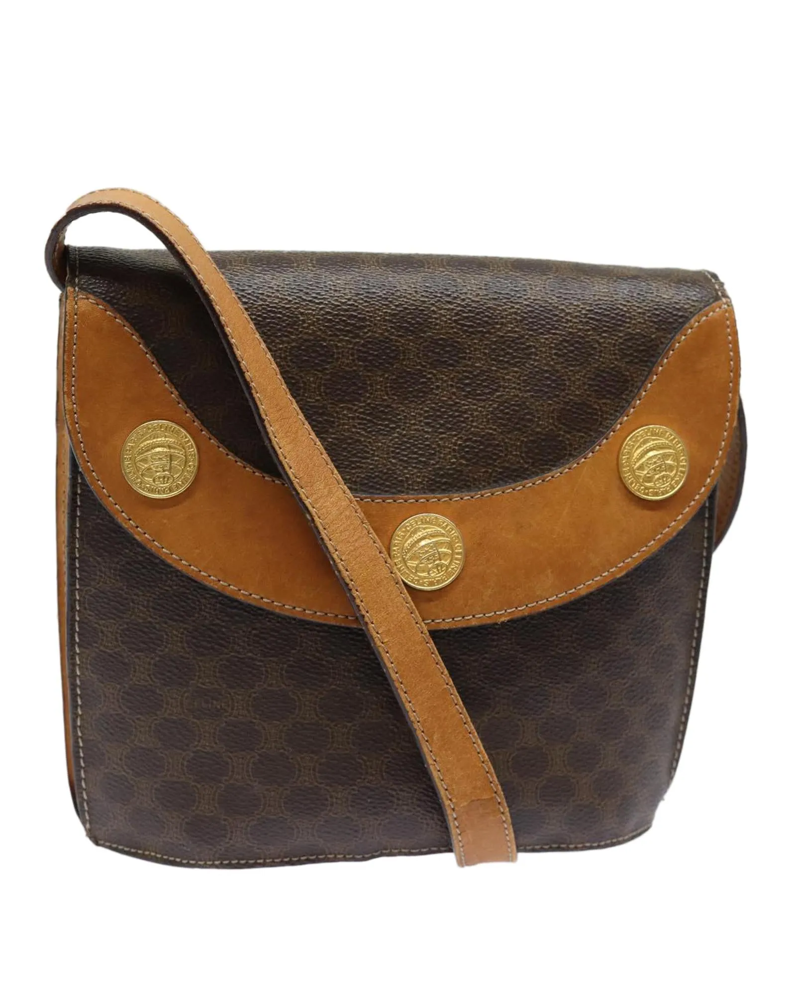 Macadam Canvas Shoulder Bag with PVC Leather Trim and Gold Accents