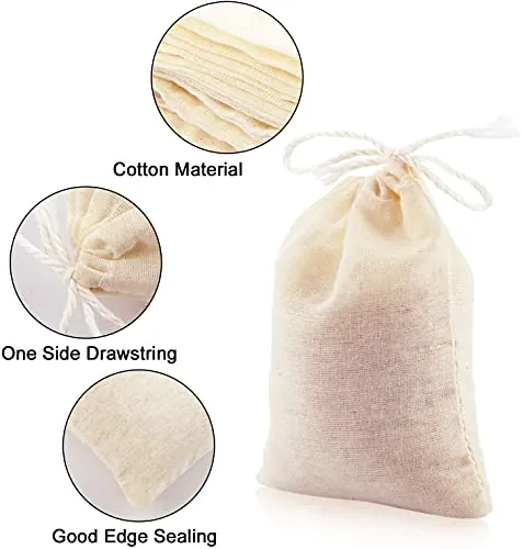 MEUBELS Tea Filters Strainer Bags Reusable Coffee Brew Herb Cheesecloth Muslin Mesh Bag with Drawstring Safe Penetration Unbleached for Loose Leaf Tea Office Home Kitchen Milk Tea, 4x3 Inch (5)