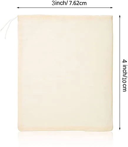 MEUBELS Tea Filters Strainer Bags Reusable Coffee Brew Herb Cheesecloth Muslin Mesh Bag with Drawstring Safe Penetration Unbleached for Loose Leaf Tea Office Home Kitchen Milk Tea, 4x3 Inch (5)