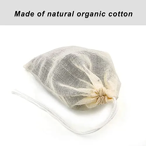MEUBELS Tea Filters Strainer Bags Reusable Coffee Brew Herb Cheesecloth Muslin Mesh Bag with Drawstring Safe Penetration Unbleached for Loose Leaf Tea Office Home Kitchen Milk Tea, 4x3 Inch (5)