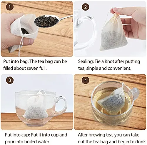 MEUBELS Tea Filters Strainer Bags Reusable Coffee Brew Herb Cheesecloth Muslin Mesh Bag with Drawstring Safe Penetration Unbleached for Loose Leaf Tea Office Home Kitchen Milk Tea, 4x3 Inch (5)