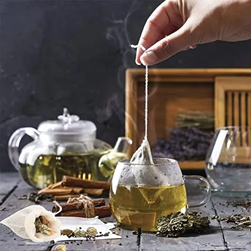 MEUBELS Tea Filters Strainer Bags Reusable Coffee Brew Herb Cheesecloth Muslin Mesh Bag with Drawstring Safe Penetration Unbleached for Loose Leaf Tea Office Home Kitchen Milk Tea, 4x3 Inch (5)