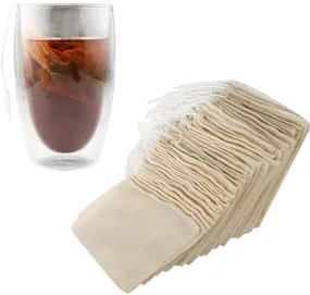 MEUBELS Tea Filters Strainer Bags Reusable Coffee Brew Herb Cheesecloth Muslin Mesh Bag with Drawstring Safe Penetration Unbleached for Loose Leaf Tea Office Home Kitchen Milk Tea, 4x3 Inch (5)