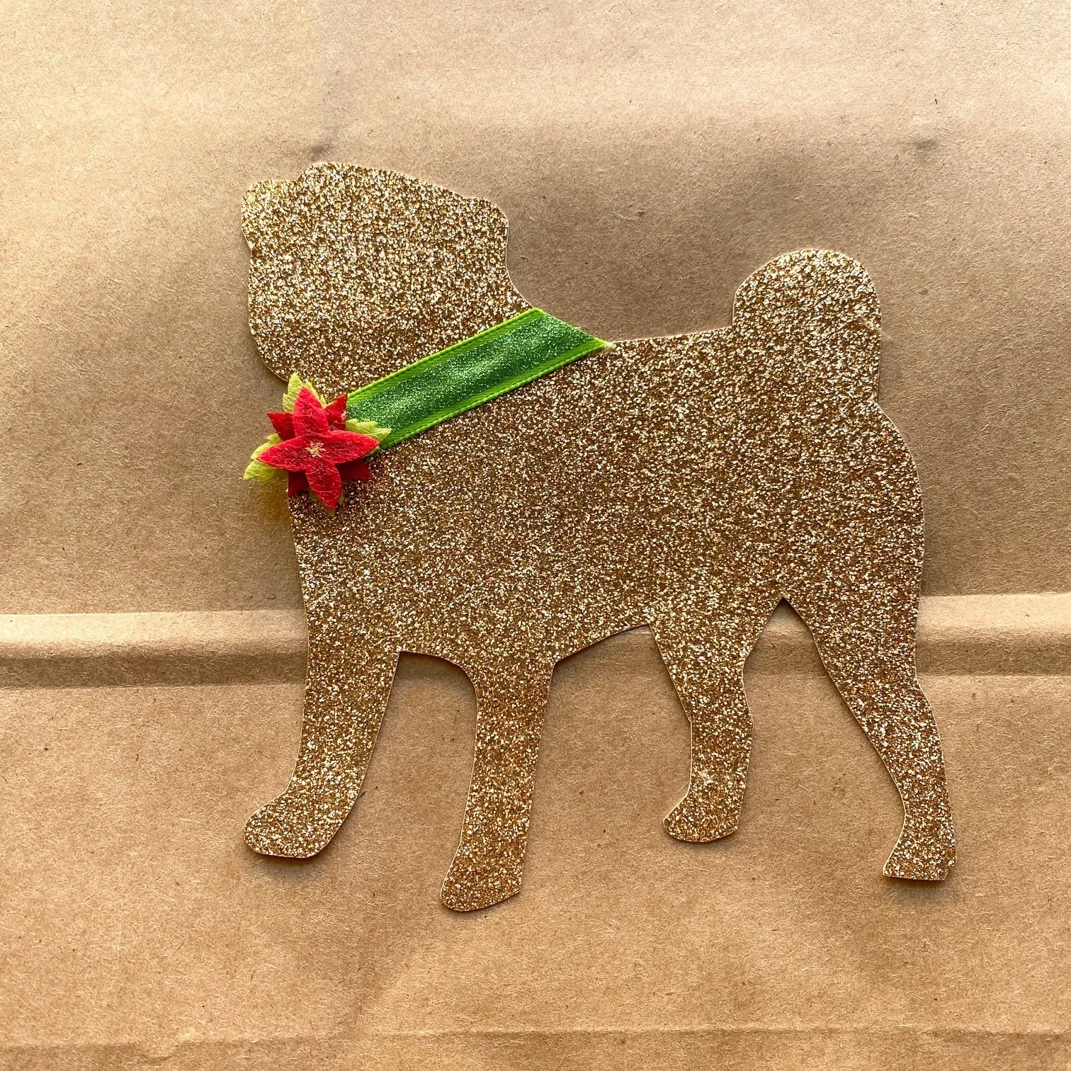 Pug Kraft Gift bags with Poinsettia flower