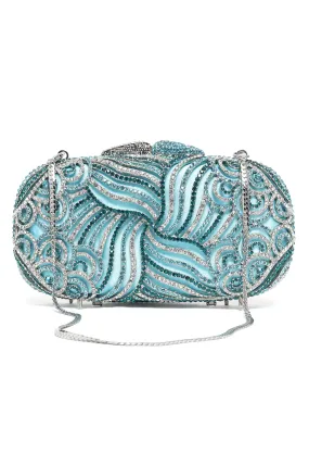 SWIRL PATTERN CRYSTAL EMBELLISHED CLUTCH-BLUE-SILVER