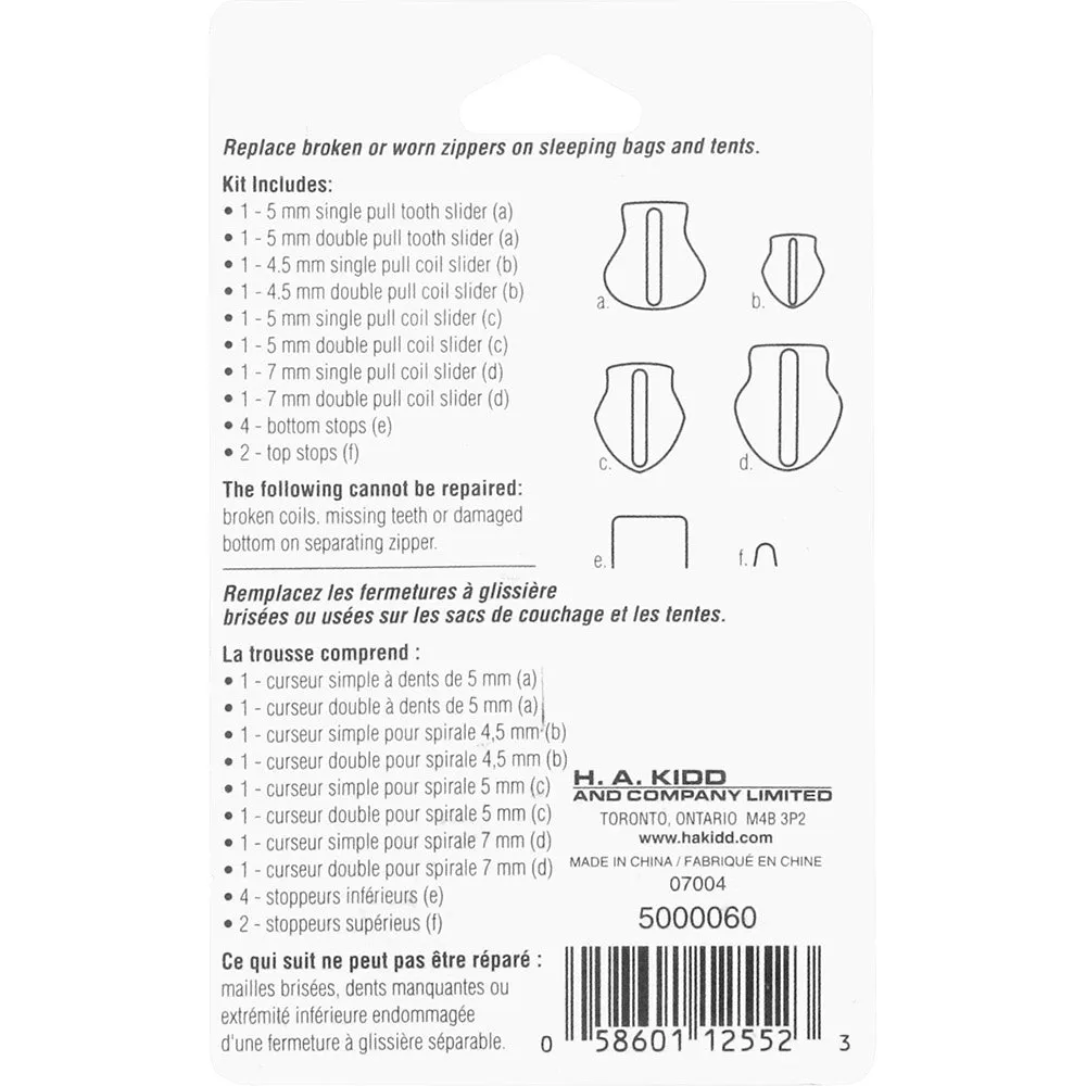 UNIQUE SEWING Outdoor Zipper Repair Kit - 8 zipper pulls