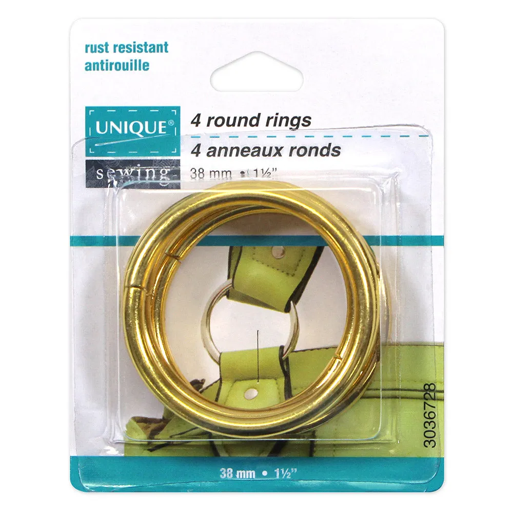 UNIQUE SEWING Round Rings - 38mm (1½") - Gold - 4 pcs.