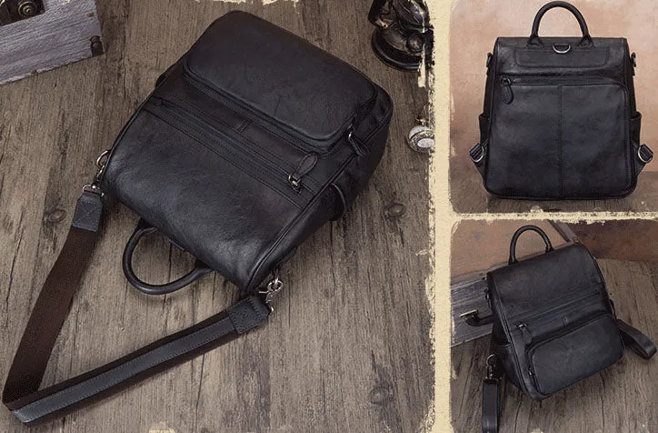 Unique Womens Square Leather Backpacks Purse Satchel Bag for Women
