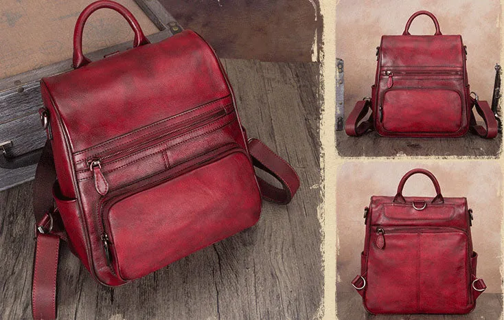 Unique Womens Square Leather Backpacks Purse Satchel Bag for Women