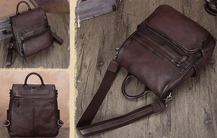 Unique Womens Square Leather Backpacks Purse Satchel Bag for Women