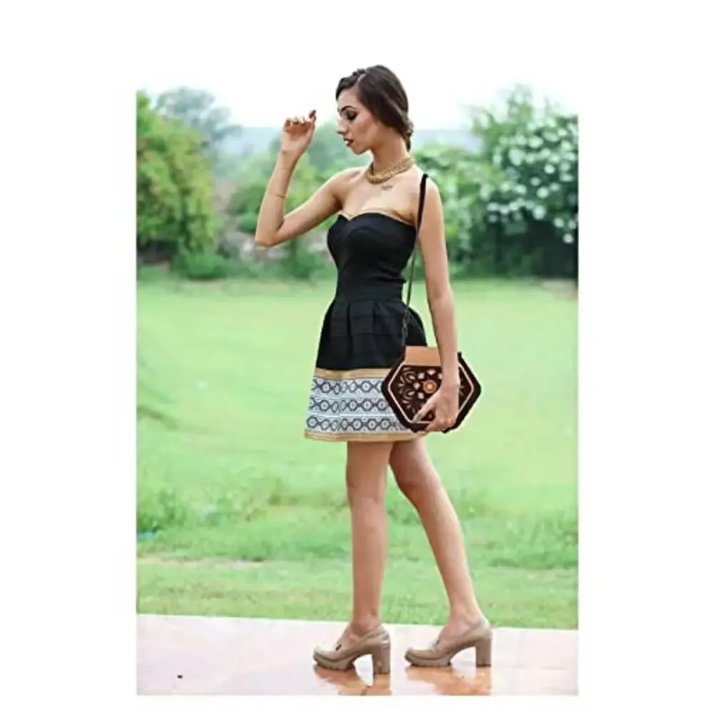 Women's Handcrafted Wooden Light Weight Unique Purse Handbag By DEAFCO