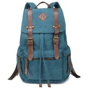 Zippers Double Buckle Canvas Backpack - Lake Blue