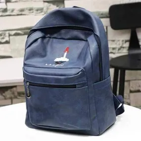 Zippers Embroided PU Leather Backpack - Cadetblue